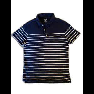 J. Crew Mens Polo Shirt Navy White Striped Short Sleeve Size Medium J.Crew